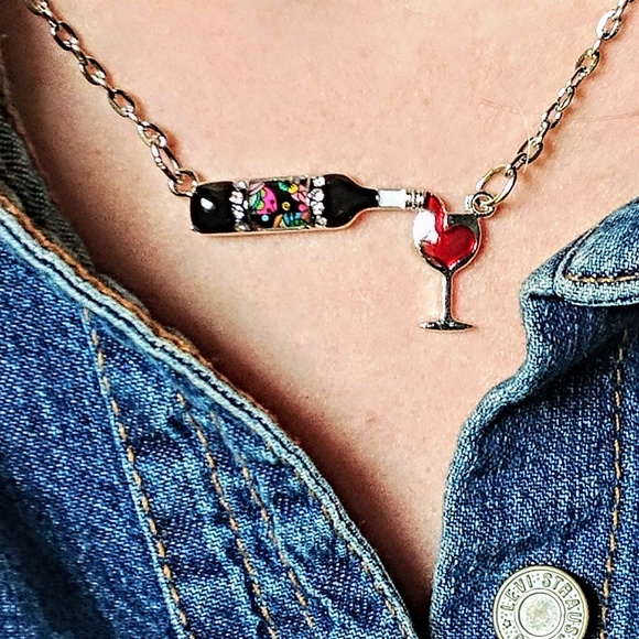 Wine Not Enamel & Crystal Pendent - Picture 3 of 3